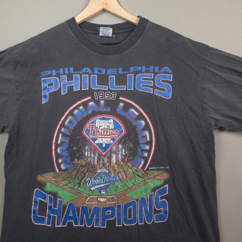 Vintage 1993 Philadelphia Phillies NL Champions Starter T-Shirt XL Black USA Vtg